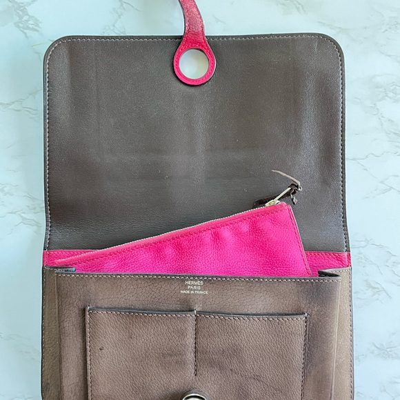 HERMES Dogon Duo Bi-color Suede Eversoft Chocolate/Rose wallet - Picture 2 of 12